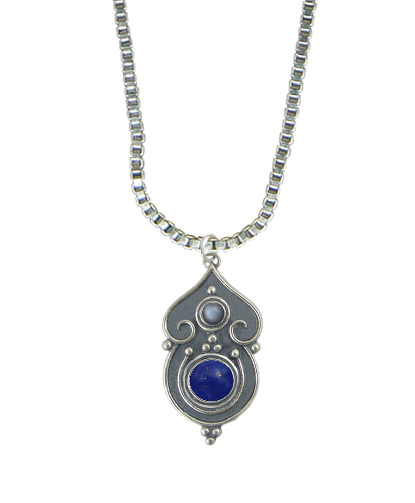 Sterling Silver Necklace Lapis Lazuli And Grey Moonstone